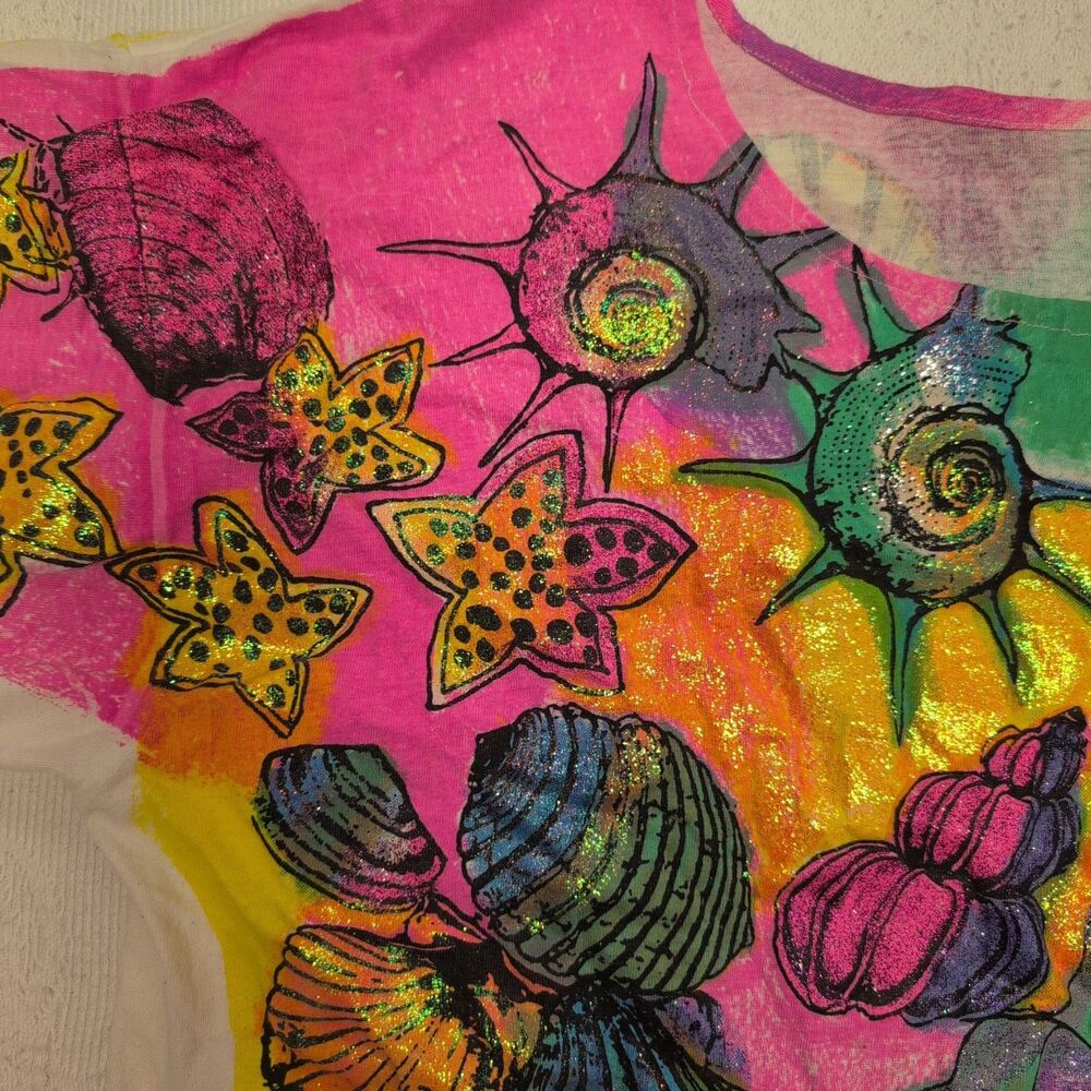 Vintage 90s Tropical Fish Coral AOP All Over Print Shirt Colorful Maximalist Fun - Picture 7 of 11